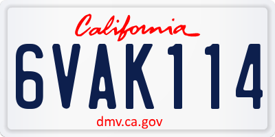 CA license plate 6VAK114