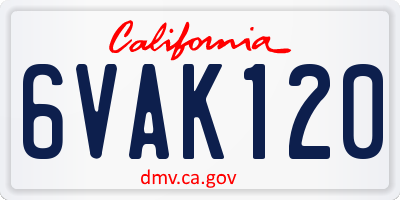 CA license plate 6VAK120