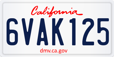 CA license plate 6VAK125