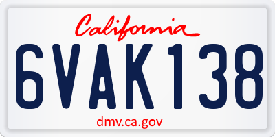 CA license plate 6VAK138