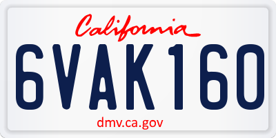 CA license plate 6VAK160