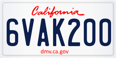 CA license plate 6VAK200
