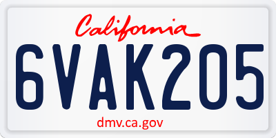CA license plate 6VAK205