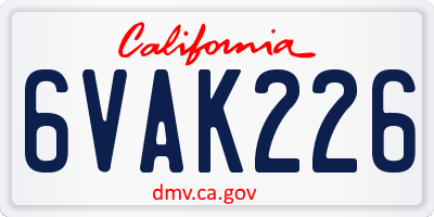 CA license plate 6VAK226