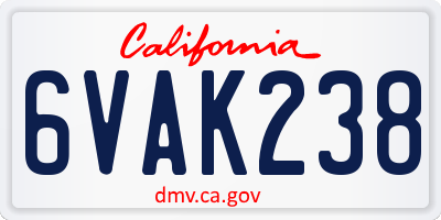 CA license plate 6VAK238