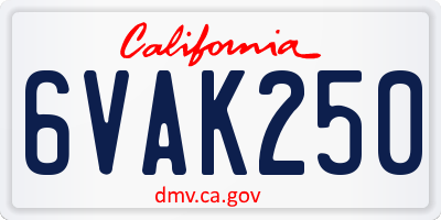 CA license plate 6VAK250