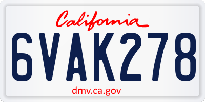 CA license plate 6VAK278