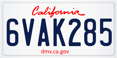 CA license plate 6VAK285