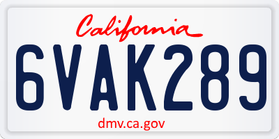 CA license plate 6VAK289