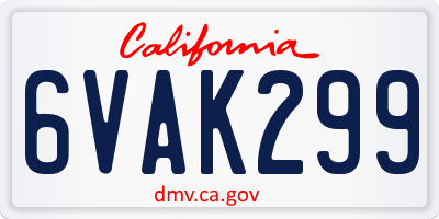 CA license plate 6VAK299