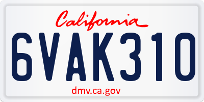 CA license plate 6VAK310
