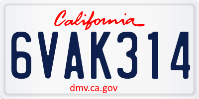 CA license plate 6VAK314