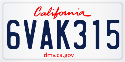 CA license plate 6VAK315