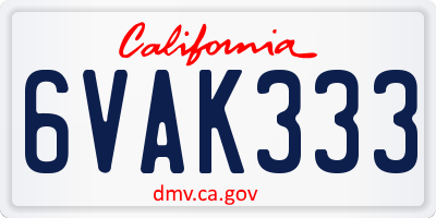 CA license plate 6VAK333