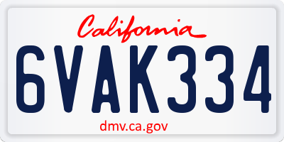 CA license plate 6VAK334