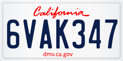 CA license plate 6VAK347