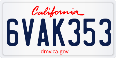 CA license plate 6VAK353
