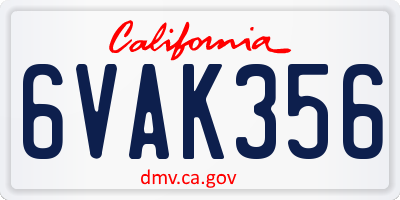 CA license plate 6VAK356