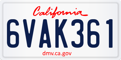 CA license plate 6VAK361