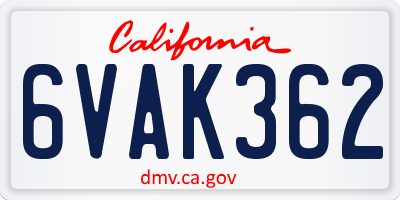 CA license plate 6VAK362