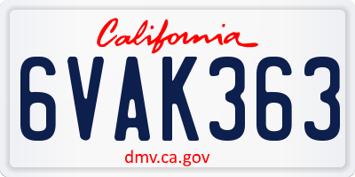 CA license plate 6VAK363
