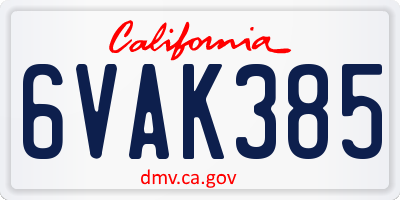 CA license plate 6VAK385