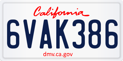 CA license plate 6VAK386