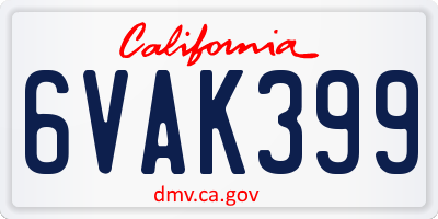 CA license plate 6VAK399