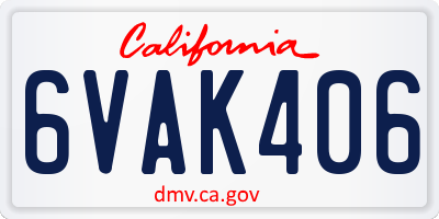 CA license plate 6VAK406