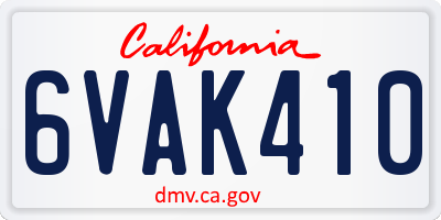 CA license plate 6VAK410