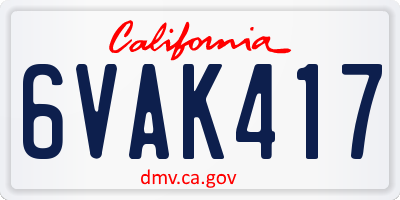 CA license plate 6VAK417