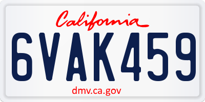 CA license plate 6VAK459