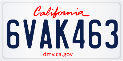 CA license plate 6VAK463