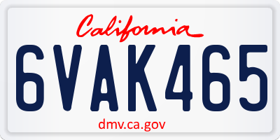 CA license plate 6VAK465