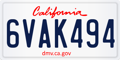 CA license plate 6VAK494