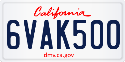 CA license plate 6VAK500