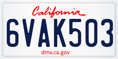 CA license plate 6VAK503