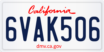 CA license plate 6VAK506