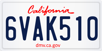 CA license plate 6VAK510
