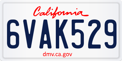 CA license plate 6VAK529