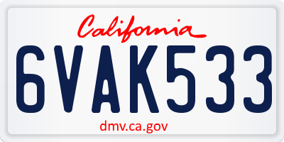 CA license plate 6VAK533