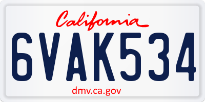 CA license plate 6VAK534