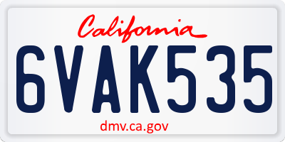 CA license plate 6VAK535