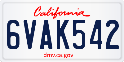 CA license plate 6VAK542