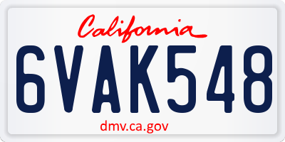 CA license plate 6VAK548