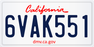 CA license plate 6VAK551