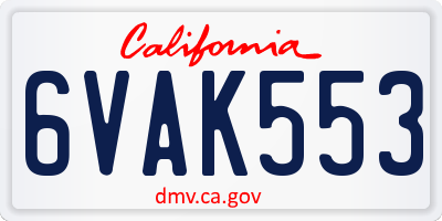 CA license plate 6VAK553