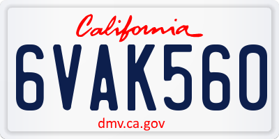 CA license plate 6VAK560
