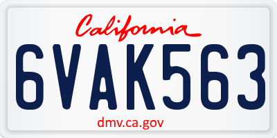 CA license plate 6VAK563