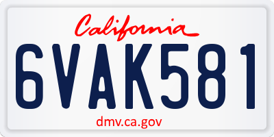 CA license plate 6VAK581
